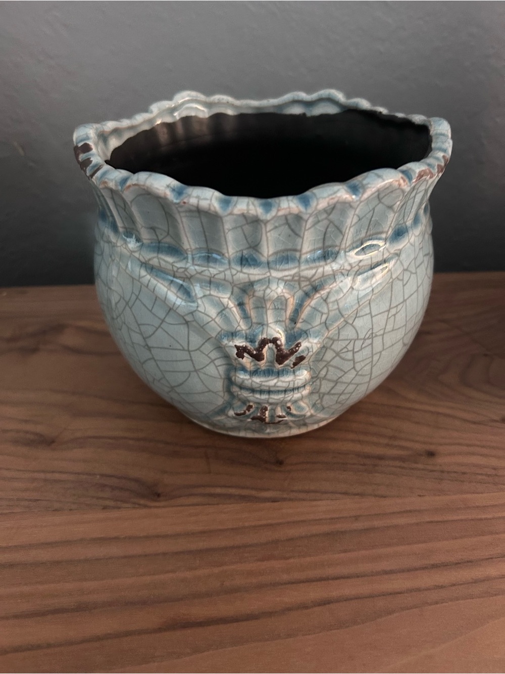 Glazed Crackle Ceramic Planter Light Blue